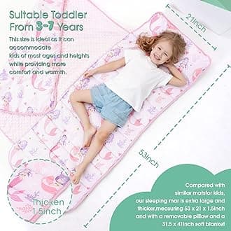 ACRABROS Toddler Nap Mat with Pillow and Blanket, Extra Large Rolled Napping Mats,Slumber Bags for Boys Girls,Kids Sleeping Bag for Daycare, Preschool Travel Camping