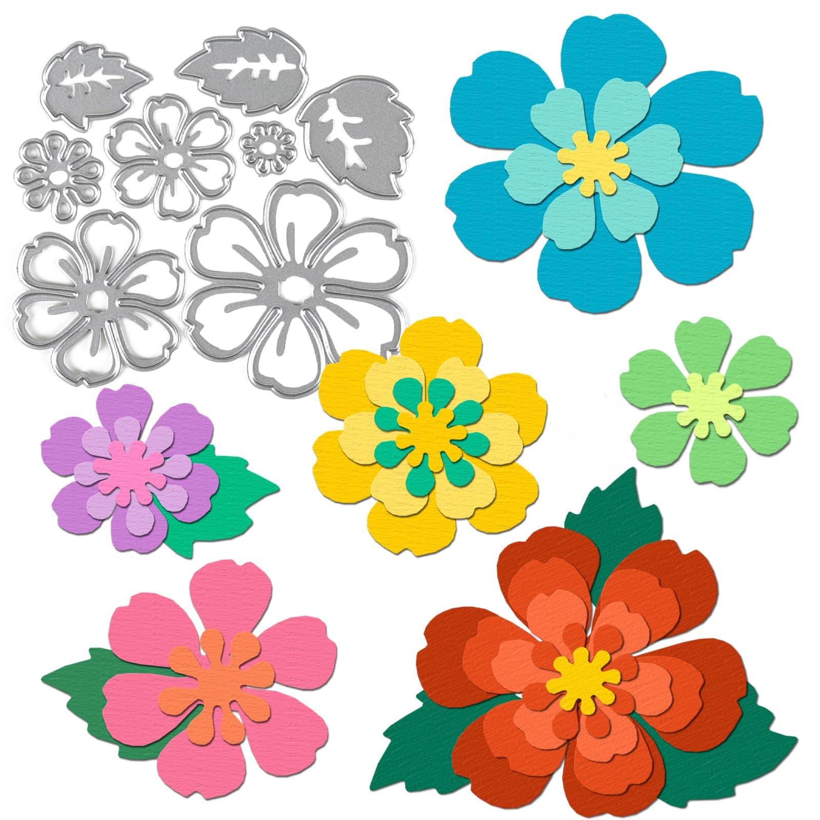 3D Flowers Cutting Dies Spring Flowers Die Cuts for Card Making, Valentine's Day 3D Flowers and Leaves Dies Die Cut Spring Summer Flowers Dies for DIY Scrapbooking Photo Album Card Craft Decoration