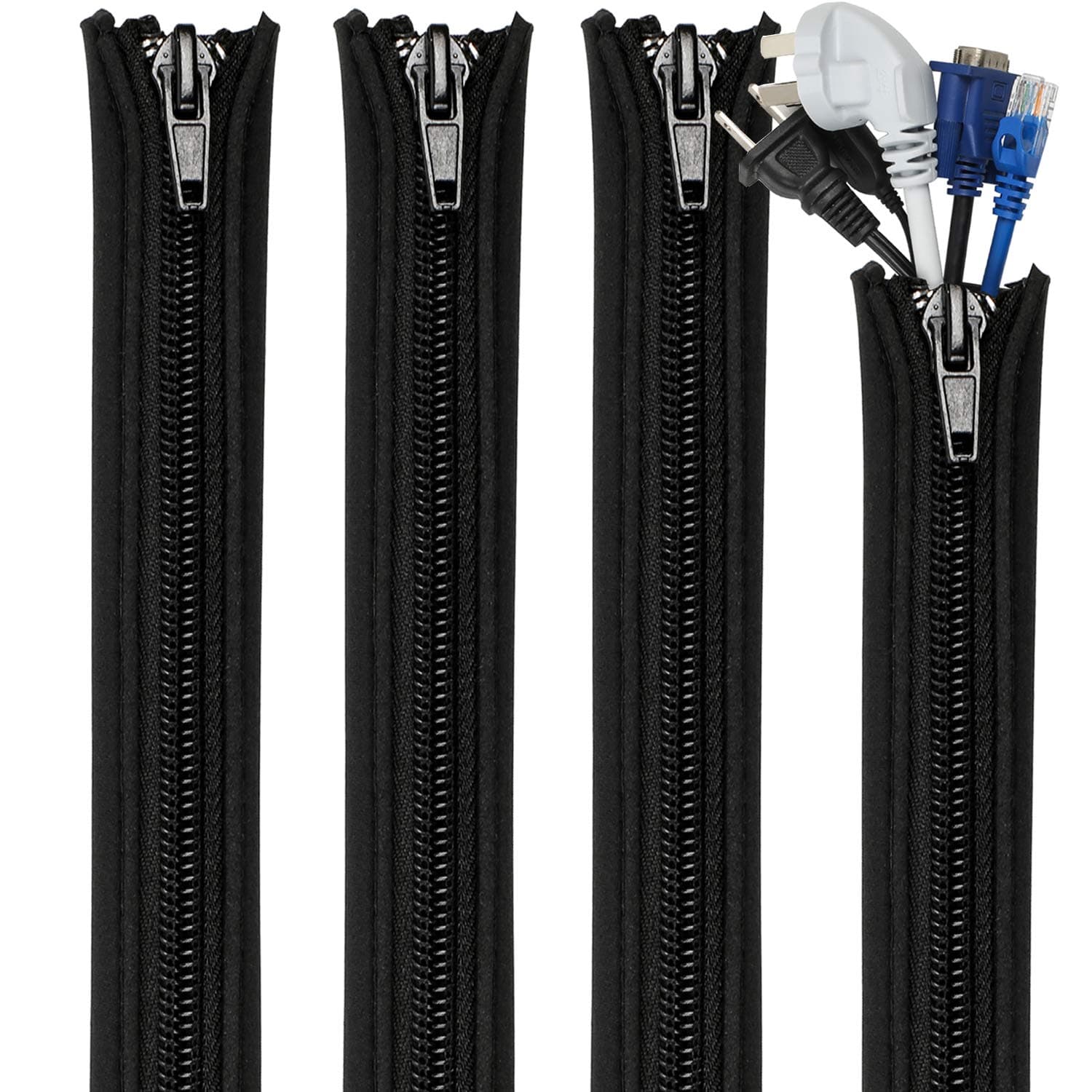 Teskyer Cable Management Sleeves, Cord Organizer Wire Wrap Covers, Cable Organizer Sleeves for TV, Computer, Office, Home, 4 Pack Each 20 Inch