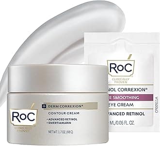 RoC Derm Correxion Neck Cream with Hyaluronic Acid + Advanced Retinol to visibly Tighten & Lift Horizontal Neck Lines, Facial Moisturizer to Contour Face (1.7 oz) with RoC Retinol Eye Packette