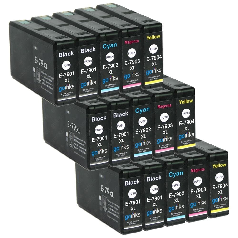 Go Inks3 Sets of 4 + Extra Black Ink Cartridges to replace Epson T7906 + T7901 (79XL Series) Compatible/non-OEM for Epson Workforce Pro Printers (15 Inks)