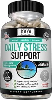 Kaya Naturals - Natural Herbal Stress Support Vitamin Supplement to Relax and Calm The Mind - Boost Mood - Happy Pills - Stress Relief Support - Vitamin Supplement - 60 Capsules