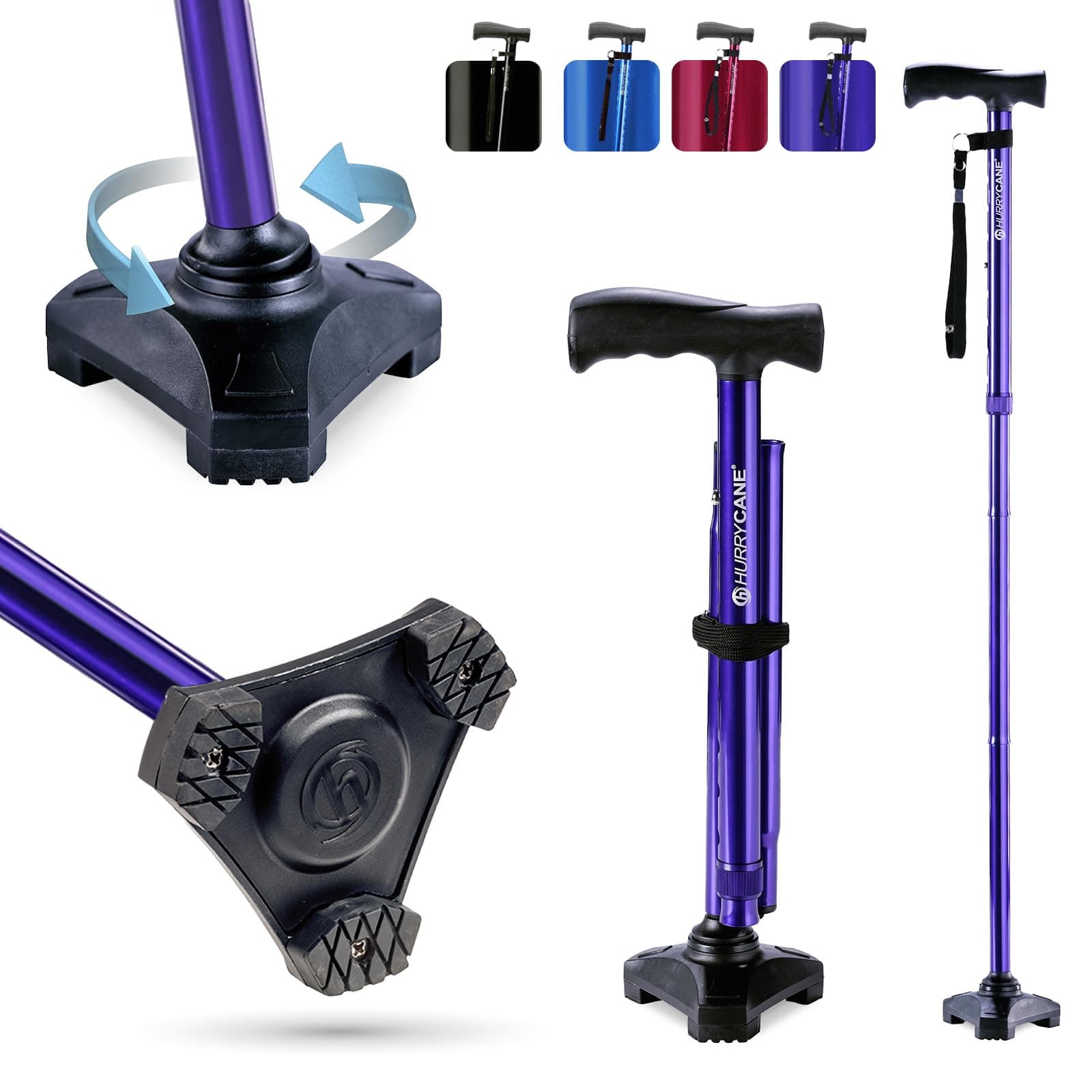 HurryCane Freedom Edition Foldable Walking Cane with T Handle