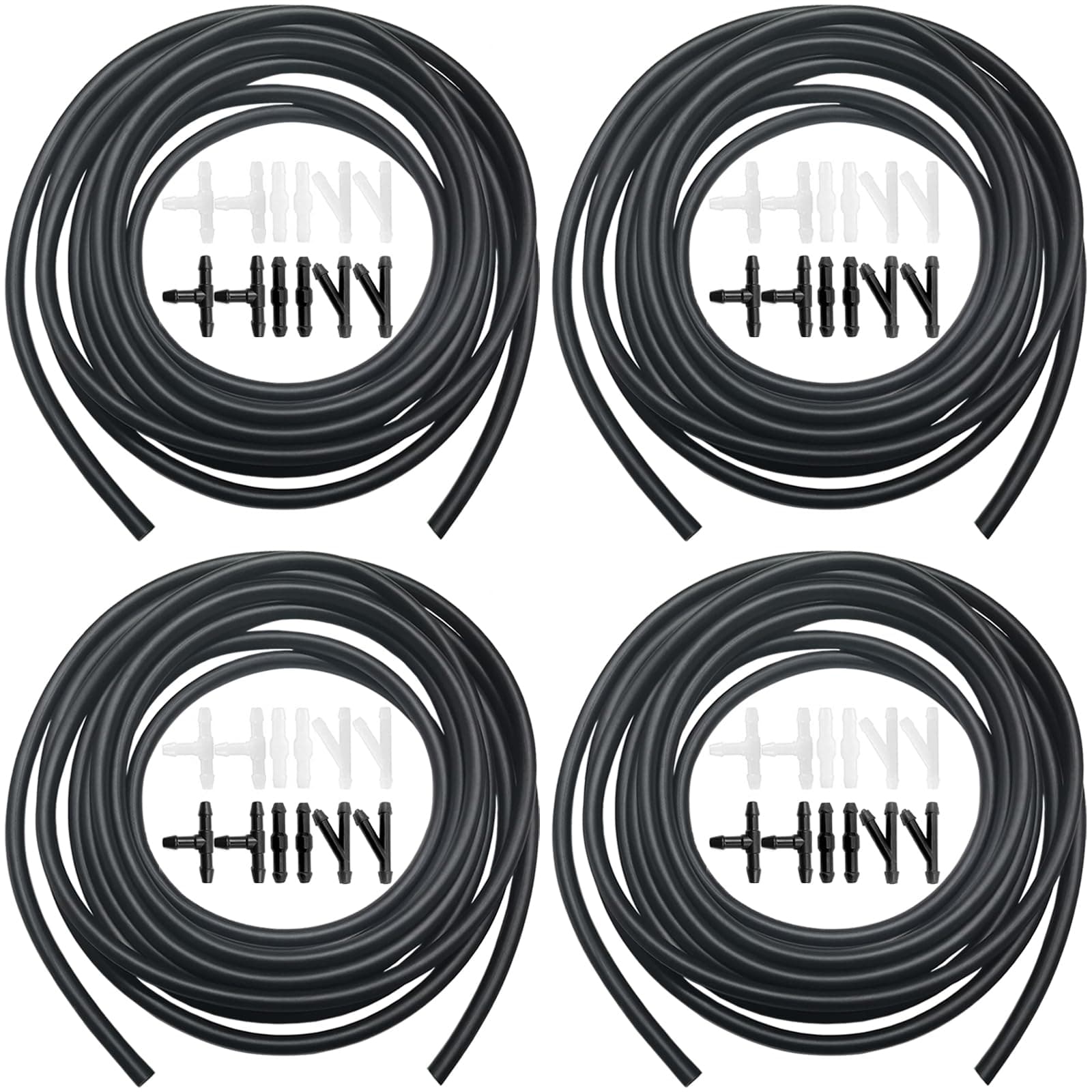 Windshield Washer Hose Repair Kit, Automotive Replacement Windshield Washer Hoses Connect Car Water Pump&Nozzles for Most Car Windshield Washer Tubing (4*4M Washer Fluid Hoses & 48Pcs Hose Connectors)