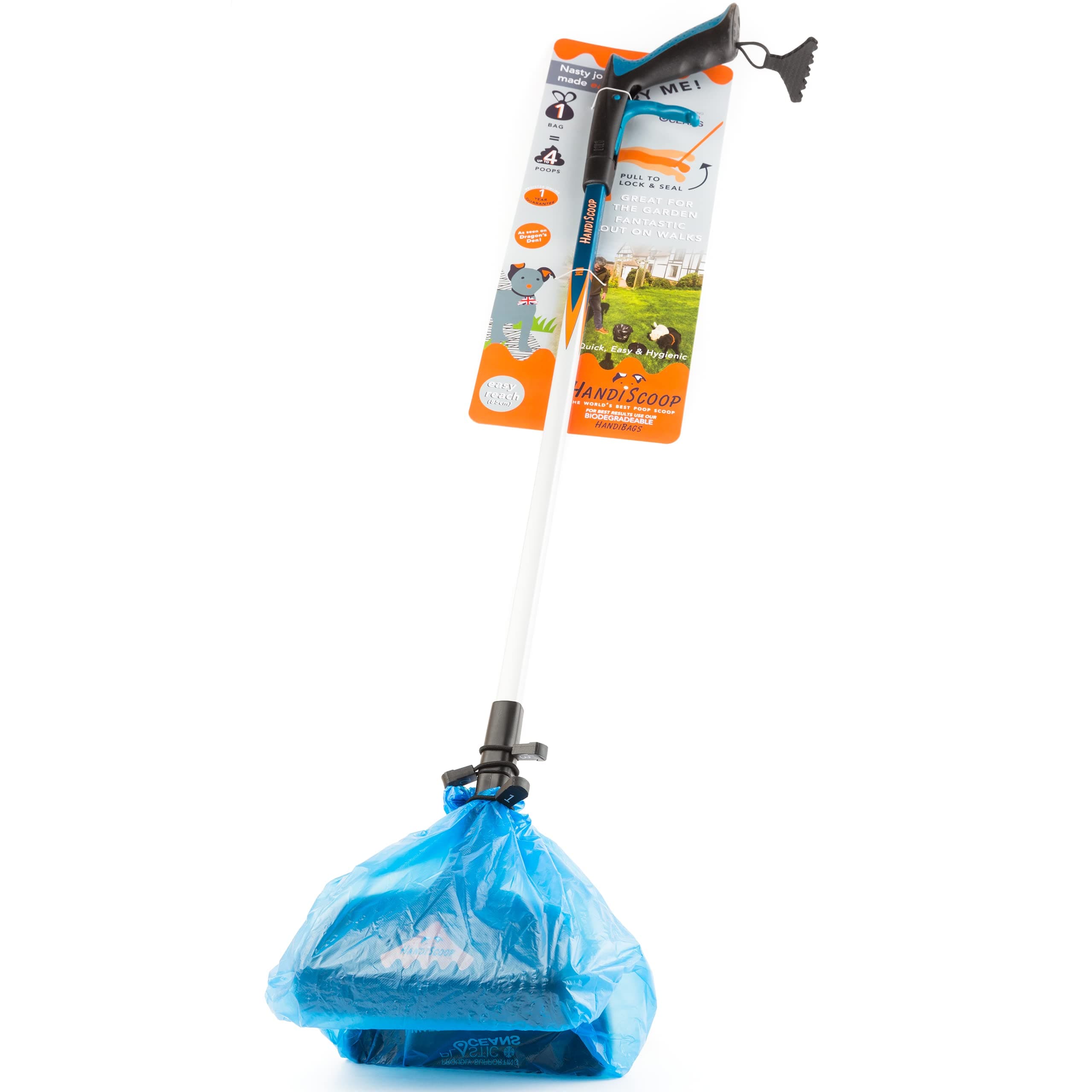 Easy Reach Dog Pooper Scooper with Long Handle and Easy to use Trigger 85cm / 33”, Big Handheld Dog poop scoop, Large Poo Picker, Lightweight Animal Waste Picker for Dogs & Cats