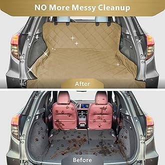 F-color SUV Cargo Liner for Dogs, Water Resistant Pet Cargo Cover Dog Seat Cover Mat for SUVs Sedans Vans with Bumper Flap Protector, Non-Slip, Large Size Universal Fit, Khaki