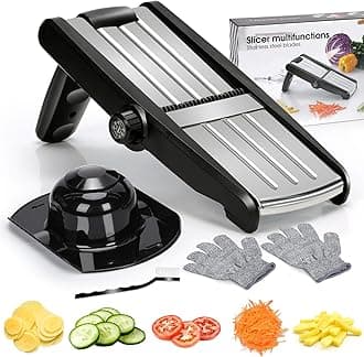 Mandoline Slicer, 5 in 1 Mandoline Food Slicer for Kitchen,Stainless Steel Mini Vegetable Slicer with Safety Glove & Cleaning Brush,Adjustable Vegetable Chopper for Potatoes