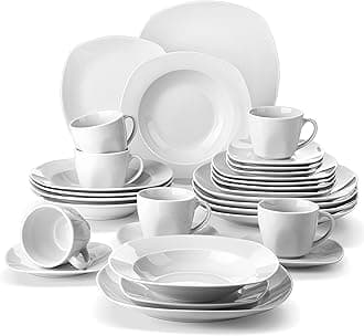 MALACASA 30 Piece Porcelain Dinnerware Set, Grey White Dish Set, for 6 People, Square Ceramic Dinnerware Set, Chip and Scratch Resistant Plate and Bowl Set, Cup and Saucer Series, ELISA