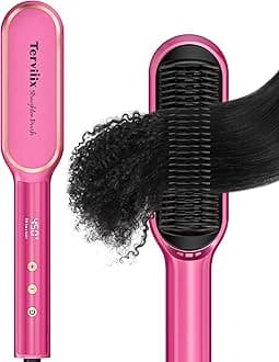 Terviiix Hair Straightening Brush Magenta - Rapid Heat Hair Straightener Brush 450°F in 20S, Ionic Technology, 13 Settings, Dual Voltage, Anti-Scald, for Frizz Control & Daily Styling