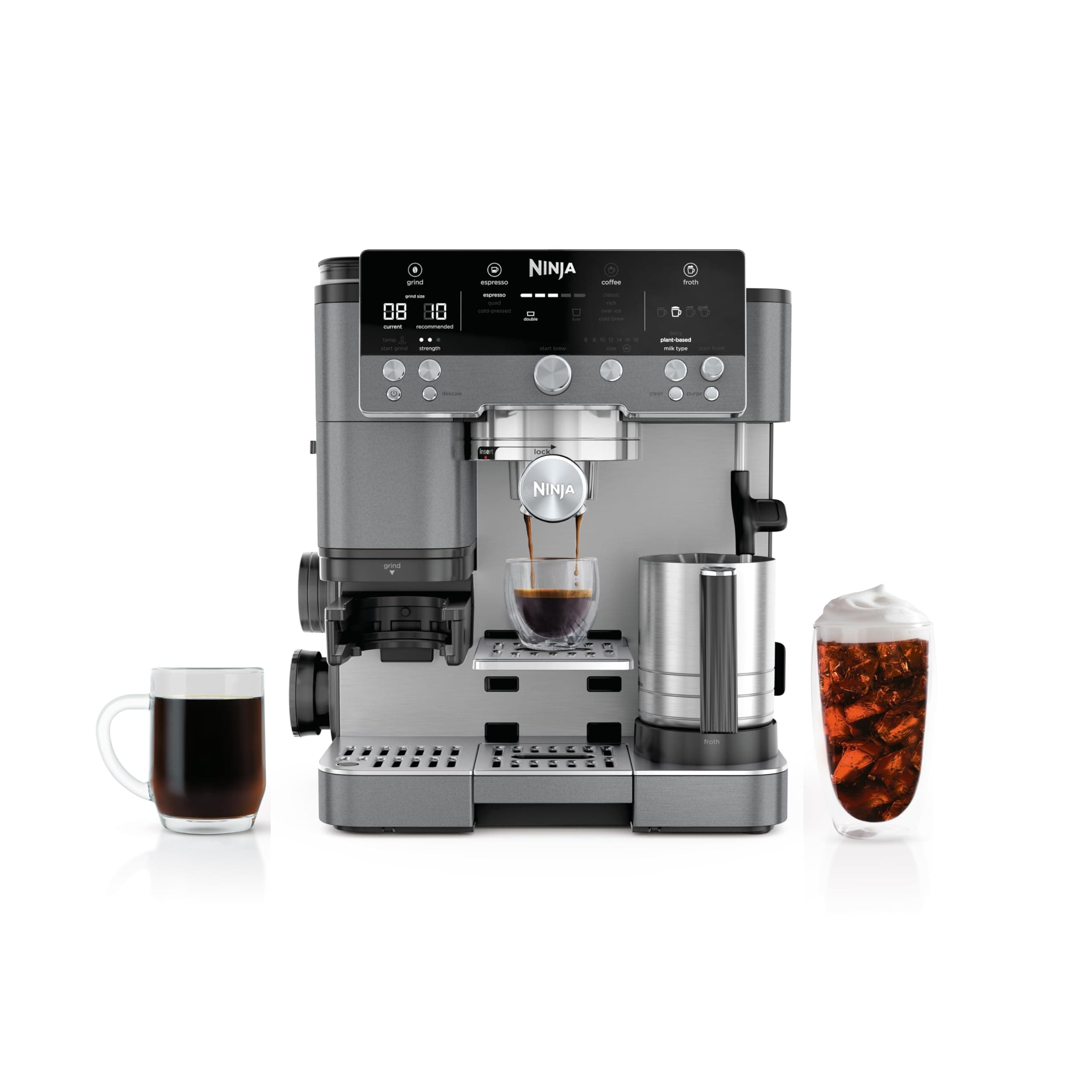 Ninja Luxe Café Premier 3-in-1 Espresso Machine, Drip Coffee, & Rapid Cold Brew | Built-in Coffee Grinder, Hands-Free Milk Frother, Assisted Tamper for Cappuccinos & Lattes | Gunmetal | ES601GM