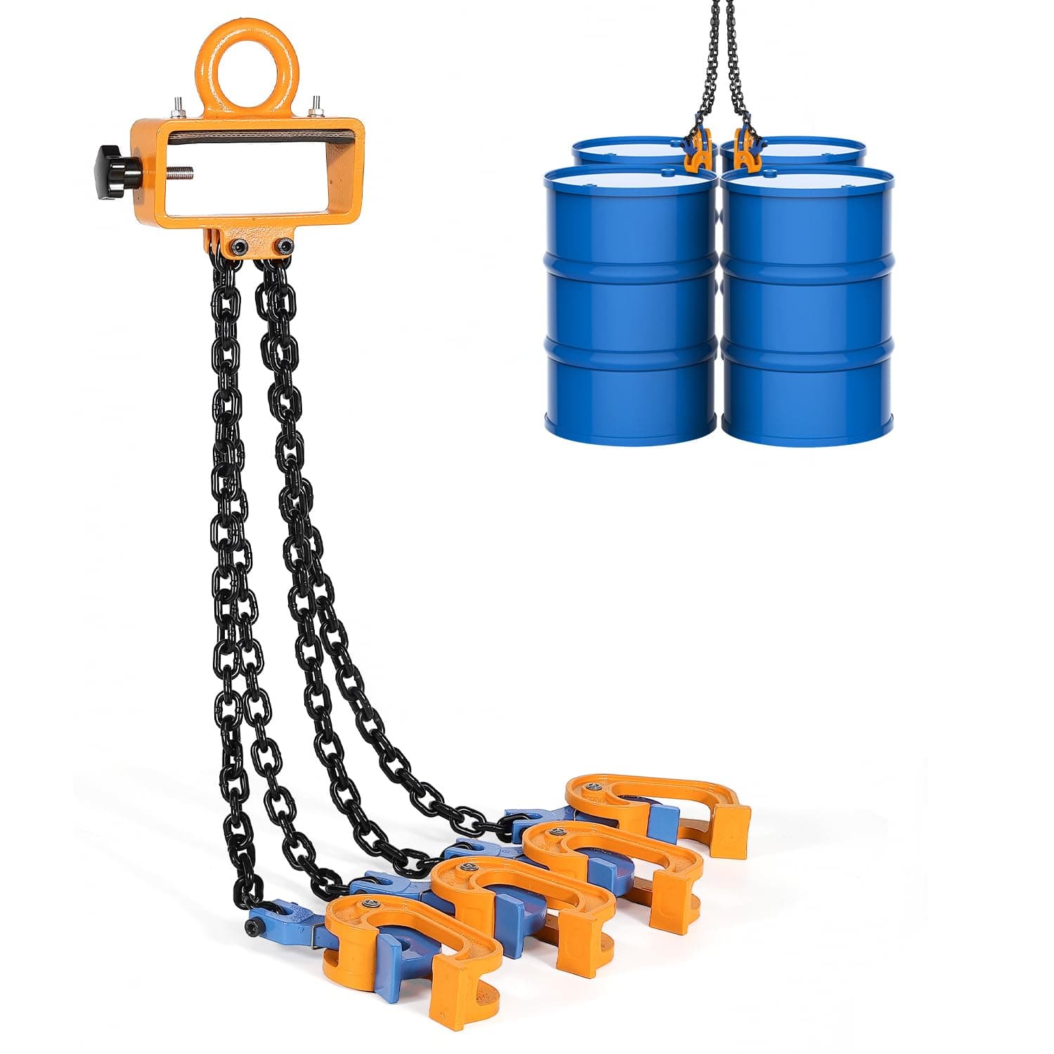 BEAMNOVA Upgraded Chain Drum Lifter, 2 Ton / 4400lbs Loading Capacity, for 55 Gallon Drums, Forklift Hoist Crane Metal Plastic Barrel Double Lifting Chains, 4 Hooks & Chains