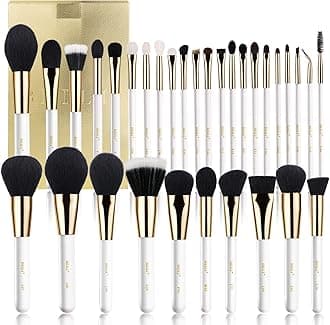 BEILII Makeup Brushes 32pcs Makeup Brushes Set Premium Natural-Synthetic Powder Foundation Contour Blush Concealer Eye Shadow Blending Liner Make Up Brush Kit(White/Rose Gold)