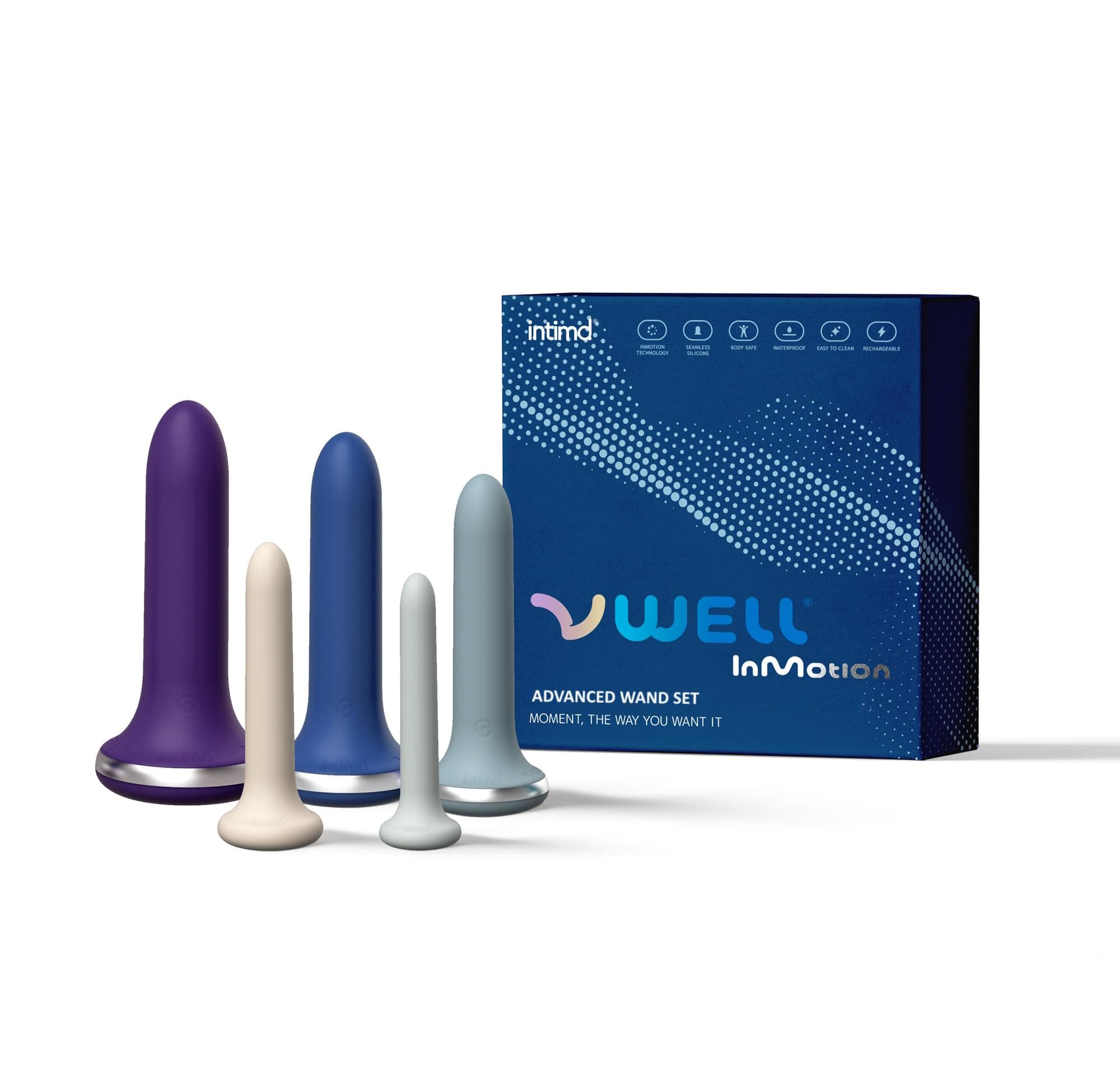 VWELL Inmotion Advanced Dilator Exerciser Trainer Set Pelvic Floor Muscle Inmotion Technology Active Pellets for Her Woman (Advanced 5 Kit System)