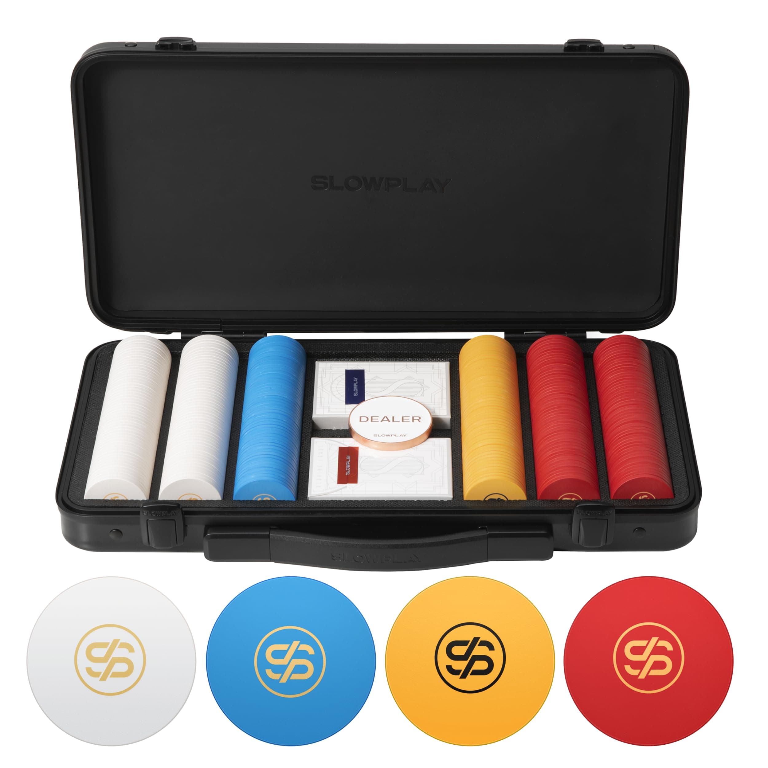 SLOWPLAY Godel Ceramic Poker Chips Set for Texas Hold'em, 300 PCS [Blank Chips], 39mm & 10g Each | Features a High-end Chip case with Extra Durable German Polycarbonate Shell