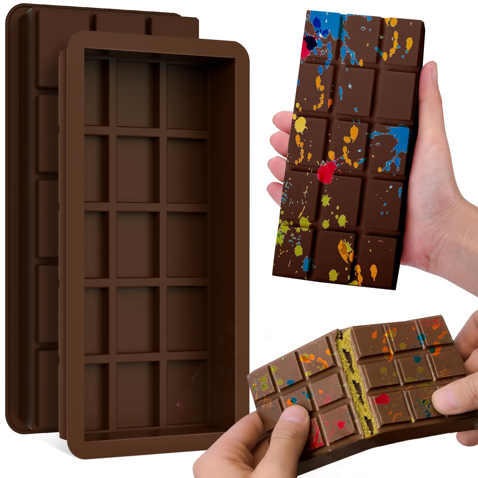 BABORUI 2PCS Deep Chocolate Bar Mold, 1.2 Inch Silicone Molds for Dubai Chocolate Bar Pistachio, Large Silicone Chocolate Mold for Filling Knafeh Pistachio Cream