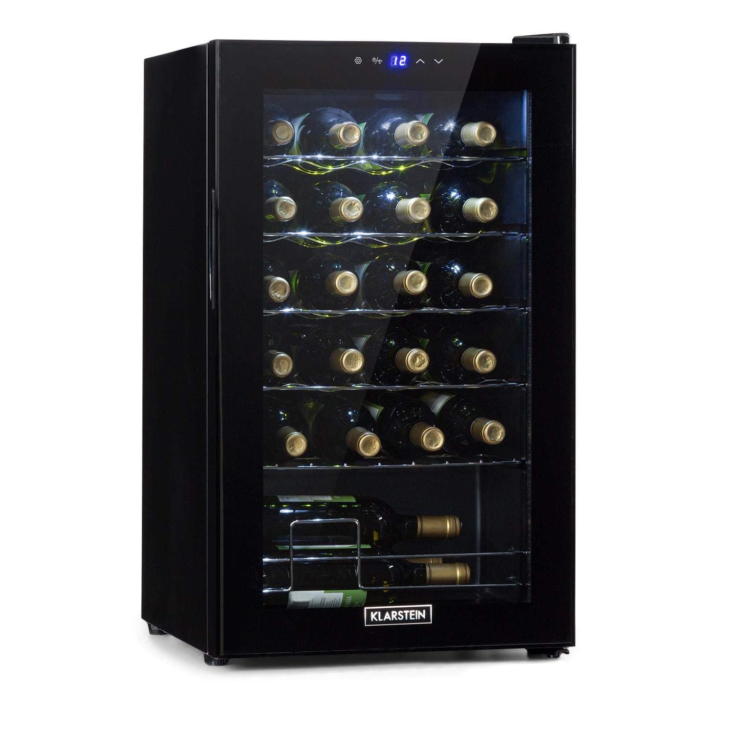 Klarstein Shiraz Uno - wine refrigerator, temperatures: 5-18 ° C, 42 dB, soft-touch control panel, 5 shelves, space for 24 bottles of wine, volume: 67 liters, black