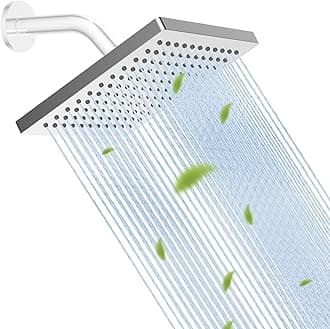 Hibbent cUCPC Certified Thickness Rain Shower Head, 8'' High Pressure Rainfall Shower Head, Square Bathroom Waterfall Shower Heads, High Flow Fixed Showerheads with Adjustable Brass Ball Joint, Chrome