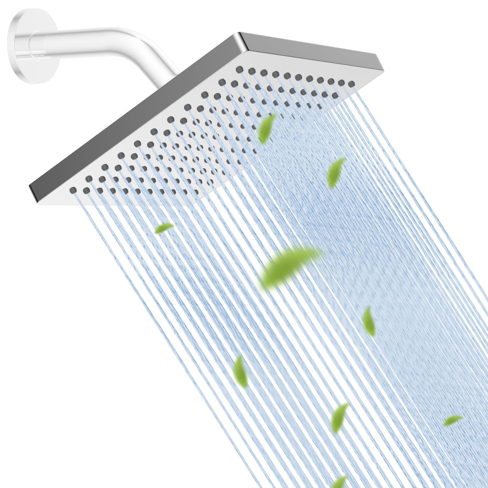 Hibbent cUCPC Certified Thickness Rain Shower Head, 8'' High Pressure Rainfall Shower Head, Square Bathroom Waterfall Shower Heads, High Flow Fixed Showerheads with Adjustable Brass Ball Joint, Chrome