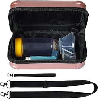 MGZNMTY Hard Travel Case for Portable Nebulizer/Asthma Inhaler, Inhaler Spacer for Adults and Kids Carry Case with Shoulder Crossbody Rope and Mesh Pocket for Medicine, Rose Gold (Only Case)