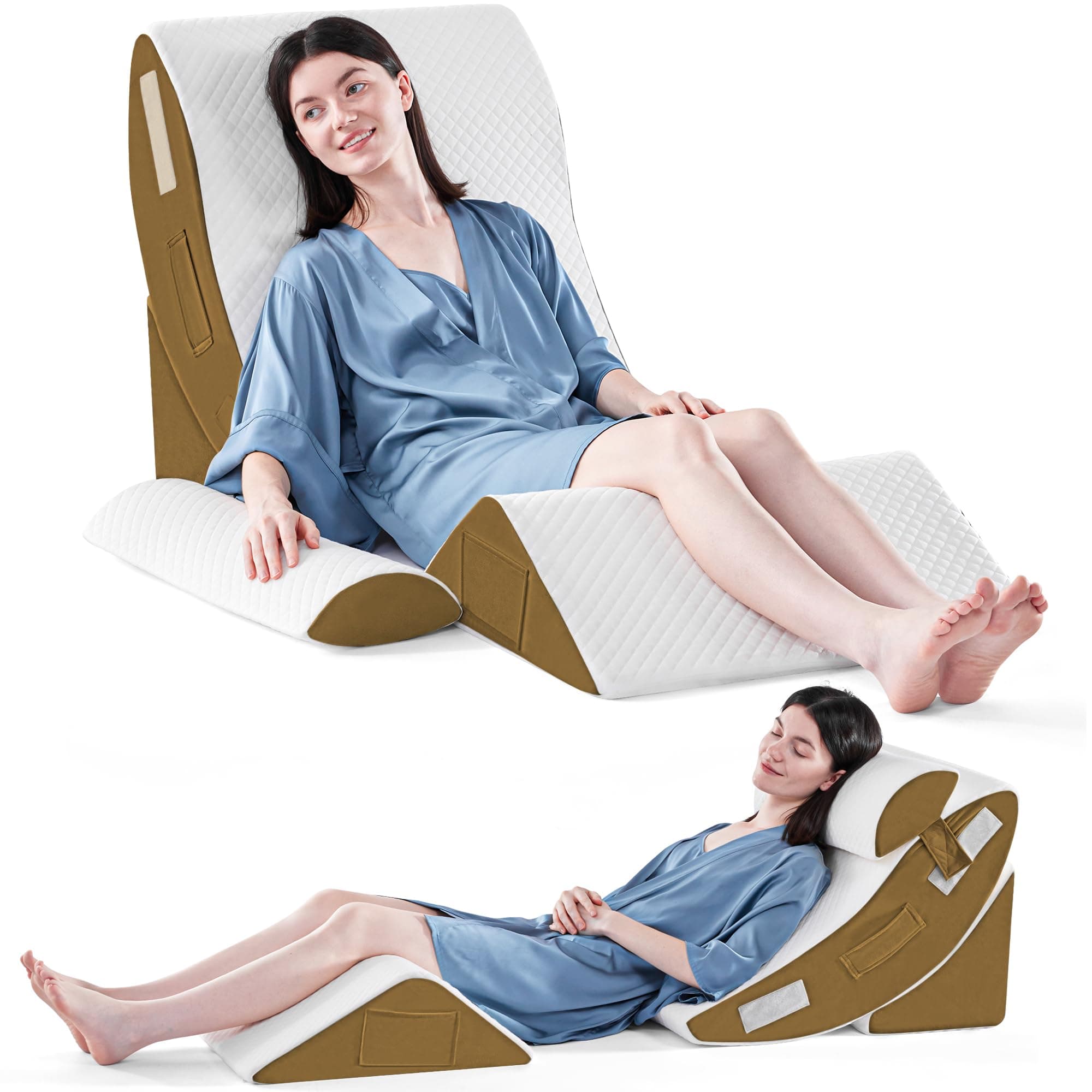 Yojoker 4PCS Orthopedic Bed Wedge Pillow Set for Sleeping, Post Surgery Foam Pillow for Body, Back and Leg Pain Relief, Triangle Adjustable Support Pillow - Acid Reflux Sleeping Pillows Brown