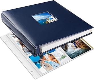 Photo Album Self Adhesive 80 Sticky Pages Leather Cover Scrapbook Photos Book for Christmas Gifts Wedding Large Picture Albums Hold 3x5 4X6 5X7 8X10 Blue