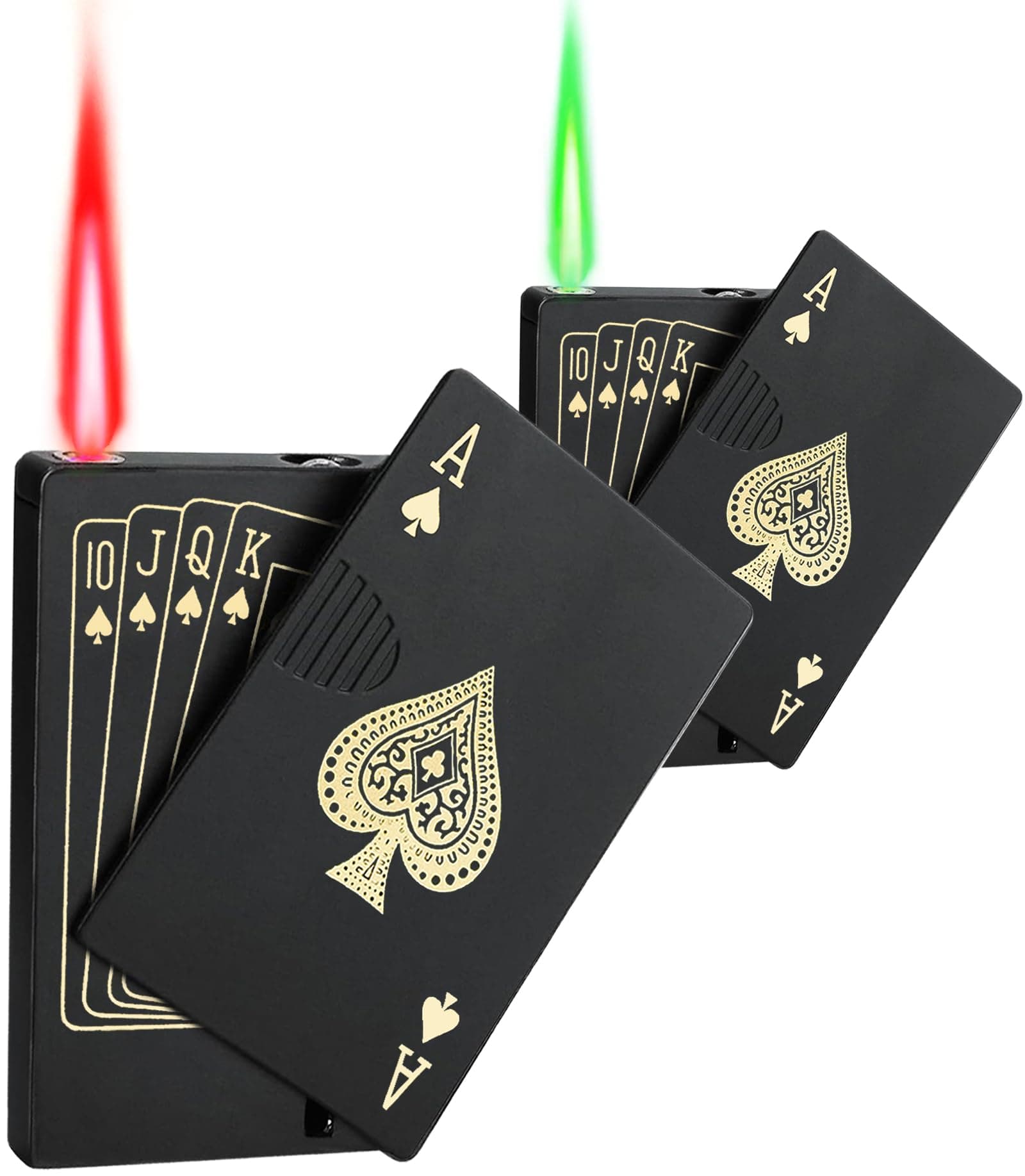 2 Pack Jet Torch Lighter Ace Card Lighters Green Flame Refillable Butane Lighters Ace of Spades Cool Lighter Adjustable Windproof Poker Lighter (Without Gas)