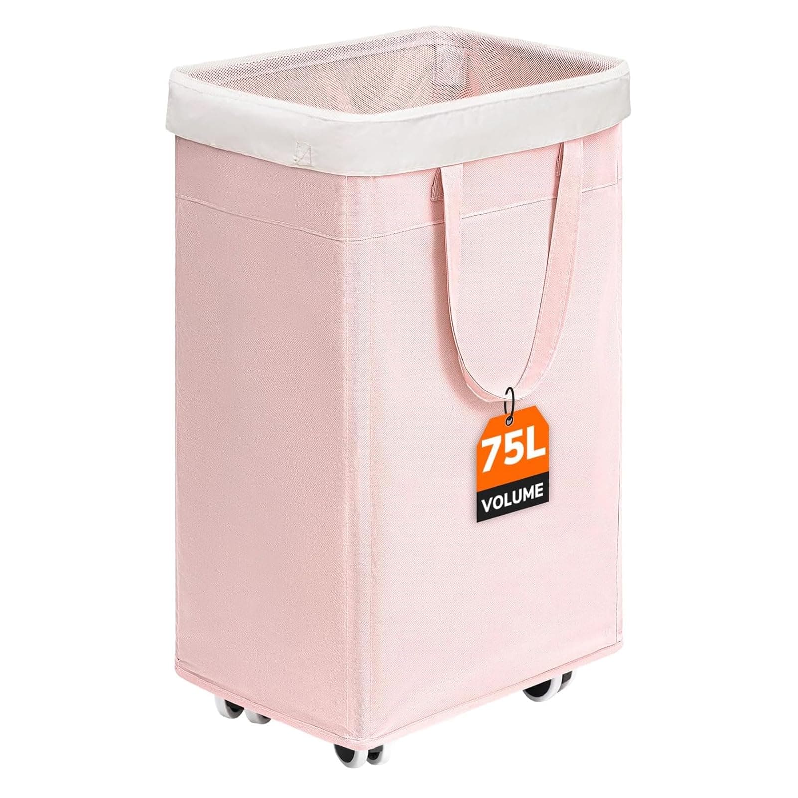 CHICVITA Slim Laundry Hamper with Wheels 75L, Collapsible Rolling Laundry Basket for Living Room, Pink Laundry Hamper for College Dorm