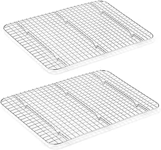 E-far Cooling Rack Set of 2, Stainless Steel Baking Rack for Oven Roasting Cooking Bacon Cooling Cookie Cake, 15.3” x 11.2” Metal Bakeable Mesh Grilling Wire Racks, Non-toxic & Dishwasher Safe
