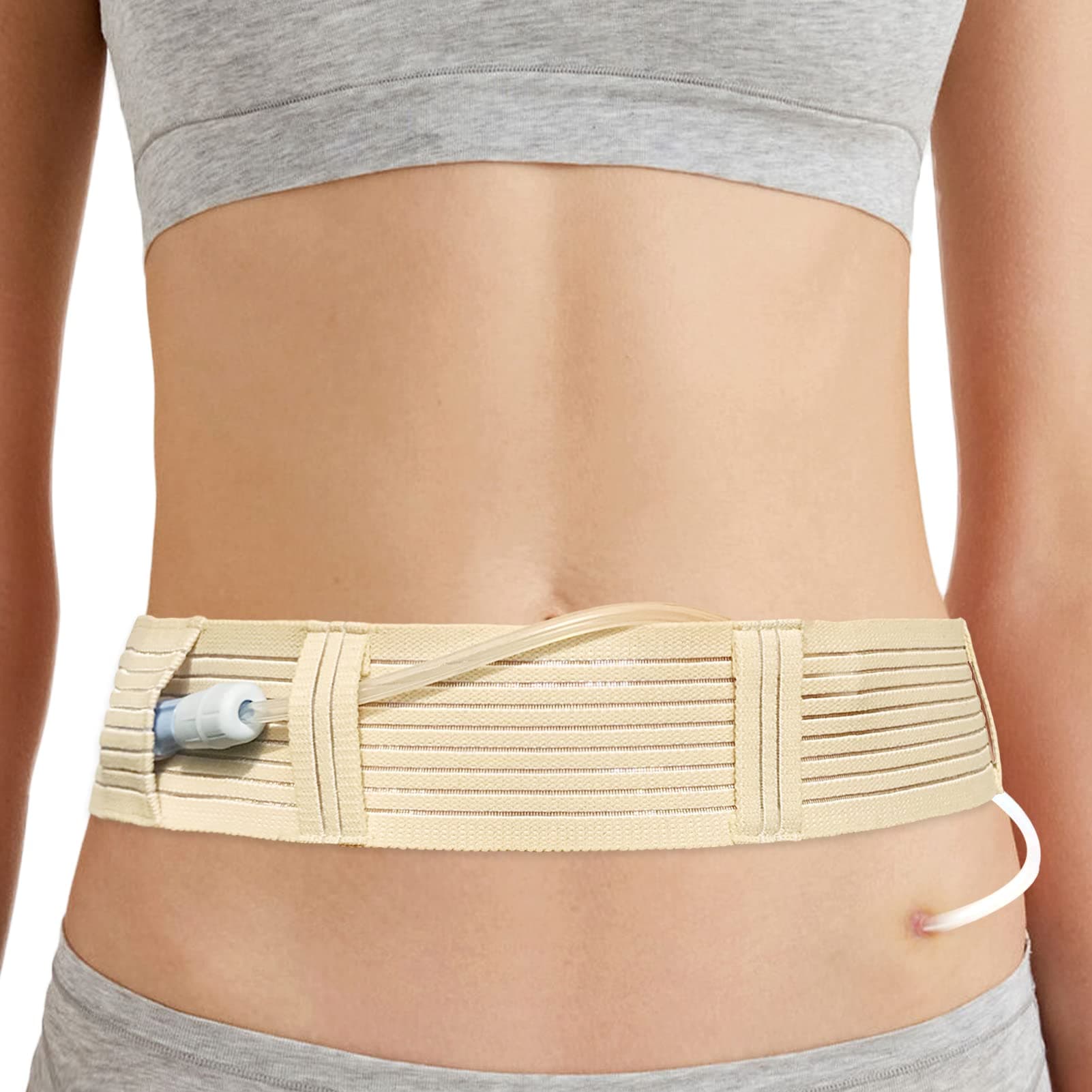 – [2 Pack] PD Dialysis Belt Breathable Peritoneal Dialysis Accessories Peg J Tube Catheter Belts Holder Feeding Tube Supplies for Stomach Women Men Adults Beige