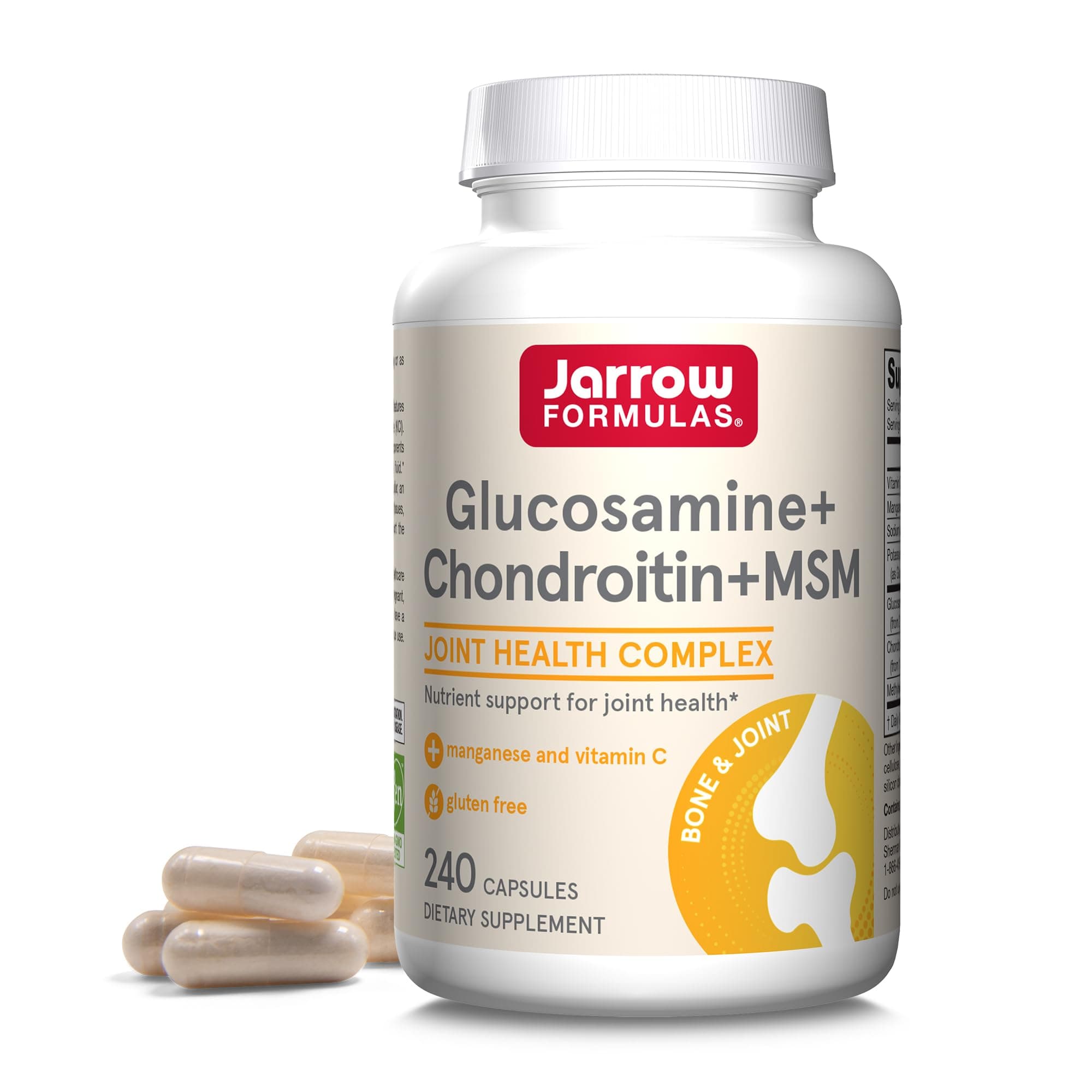 Jarrow Formulas Glucosamine + Chondroitin + MSM - 240 Capsules - Nutrient Support of Joint Health - With Vitamin C & Manganese - 60 Servings