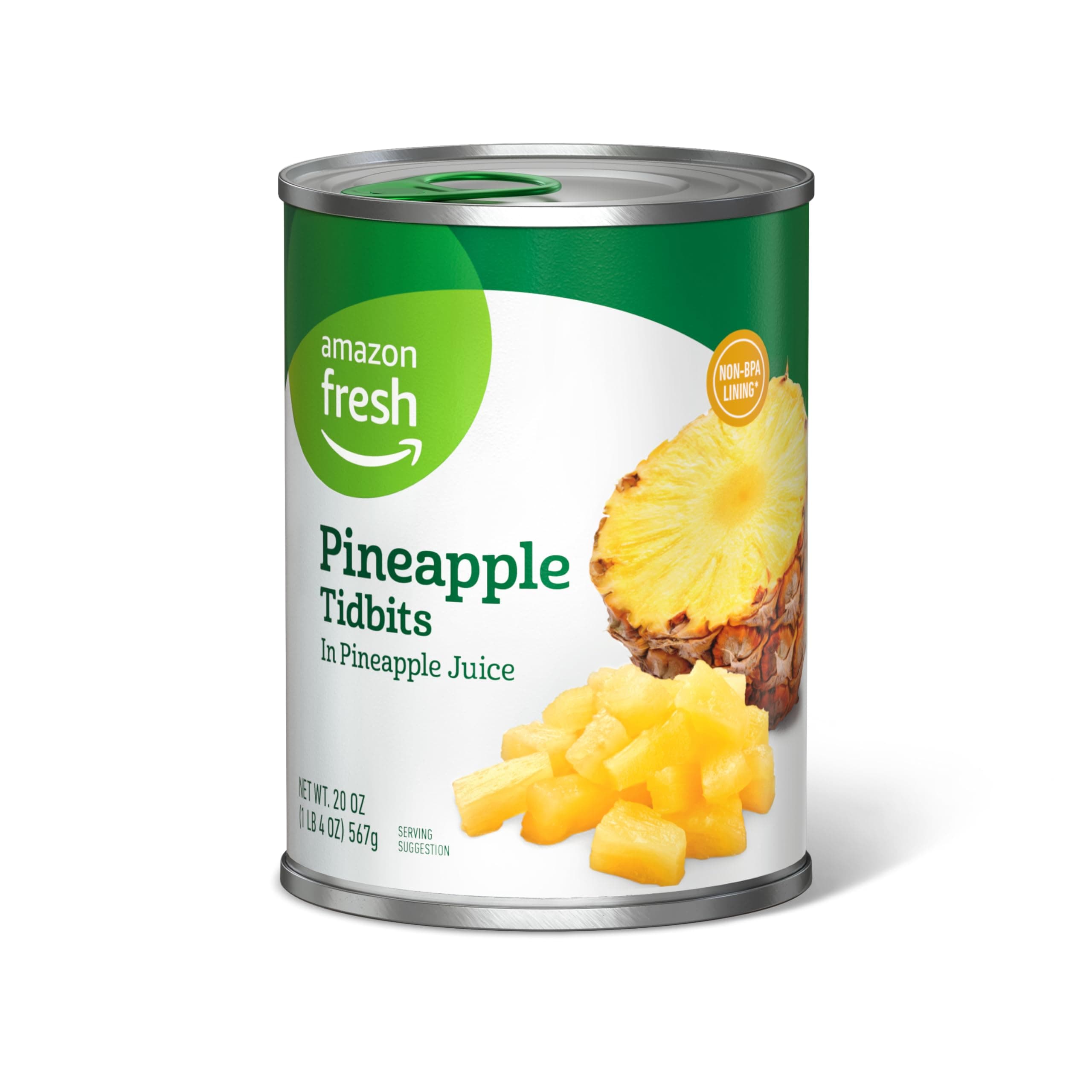 Amazon Fresh Brand, Canned Pineapple Tidbits in Pineaple Juice, 20 Oz (Previously Happy Belly, Packaging May Vary)