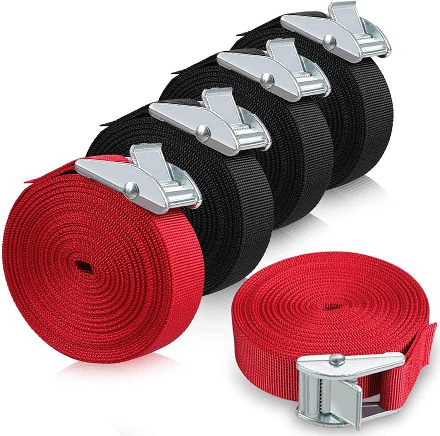 5 Pack Tie Down Straps, Lashing Straps Adjustable Kayaks Cam Buckle Straps with Buckles up for Cargo, Luggage, Bicycles, Motorcycles, Truck, SUV, Car Roof Rack, SUP Surfboard (16 Ft)