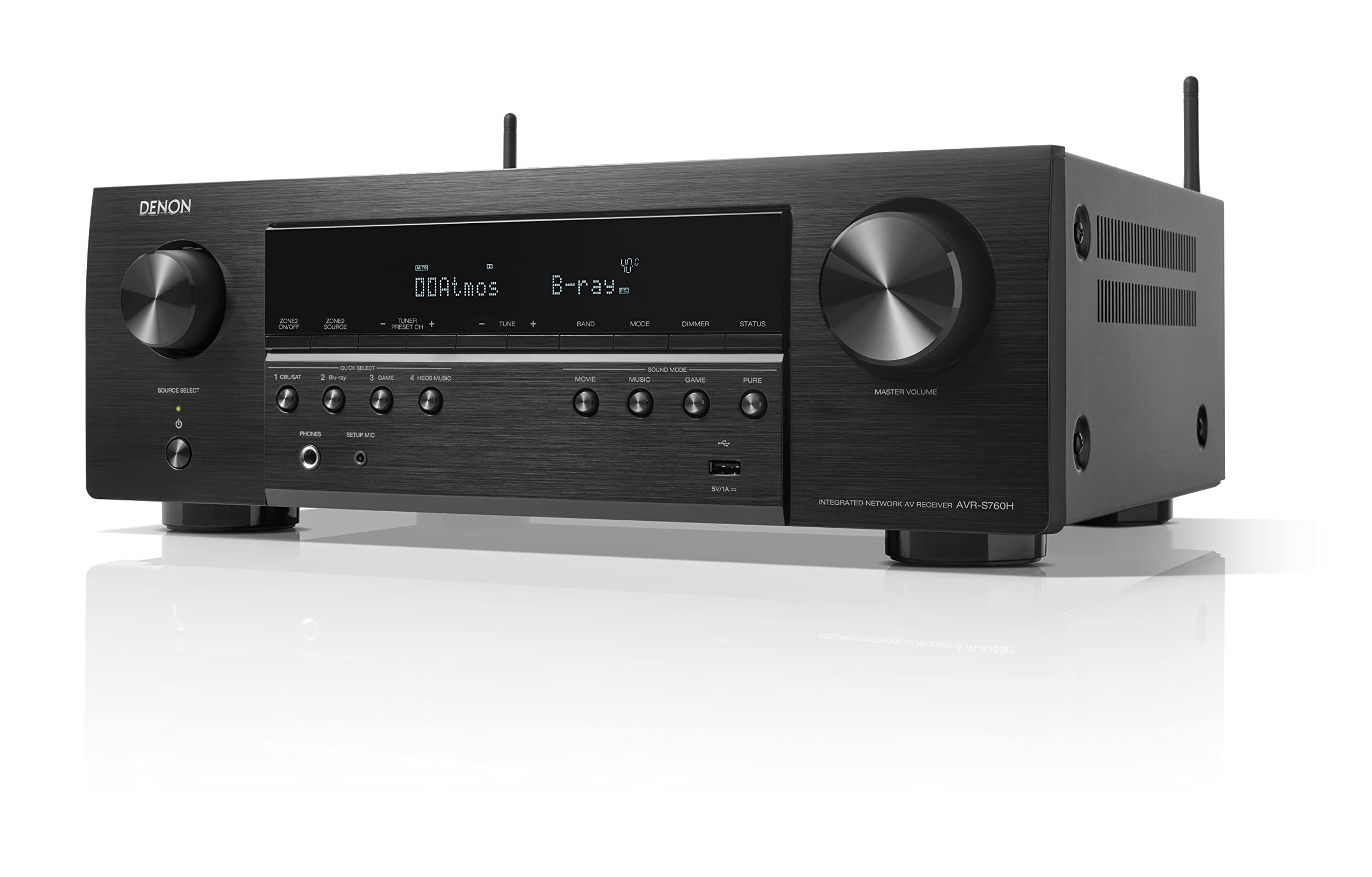 AVR-S760H 7.2 Ch AVR - 75 W/Ch (2021 Model), Advanced 8K Upscaling, Dolby Atmos Height Virtualization, DTS Virtual:X & More, Built-in HEOS, Amazon Alexa Voice Control