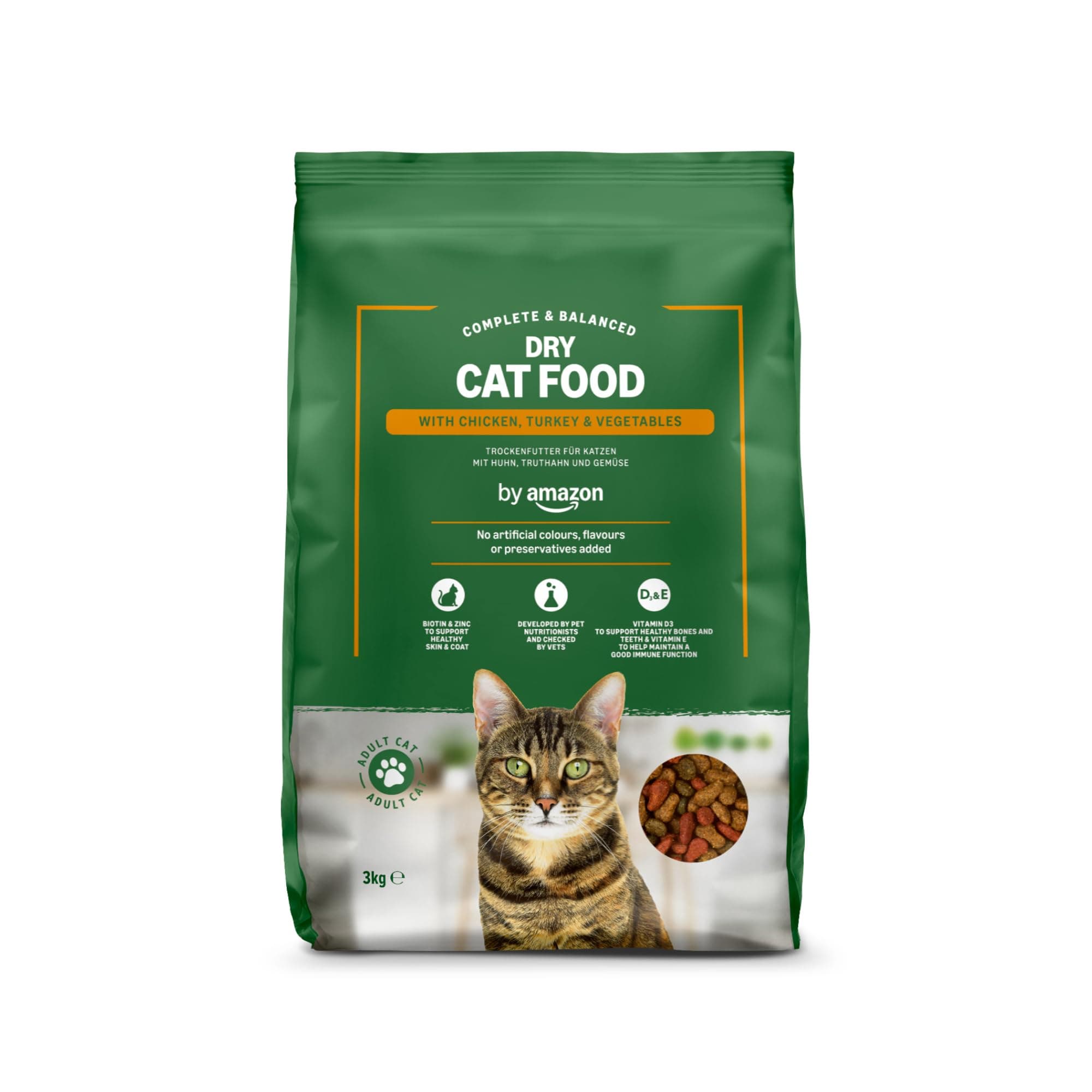 by Amazon - Complete Dry Cat Food with Chicken, Turkey and Vegetables, 1 pack of 3kg