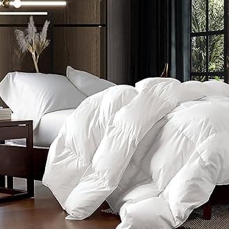 EGYPTIAN BEDDING Luxurious Full Size Goose Down Fiber Waterfowl Feather Fiber Comforter Duvet, 100% Cotton Cover, 45 oz. Fill Weight, Baffle Box Design, White Solid