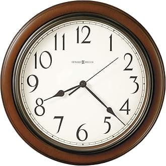 Howard Miller Genesee Wall Clock II 547-685 – Medium Brown Cherry Finished Case, Charcoal Gray Accents, Modern Home Decor, Classic Round Design, Quartz Movement