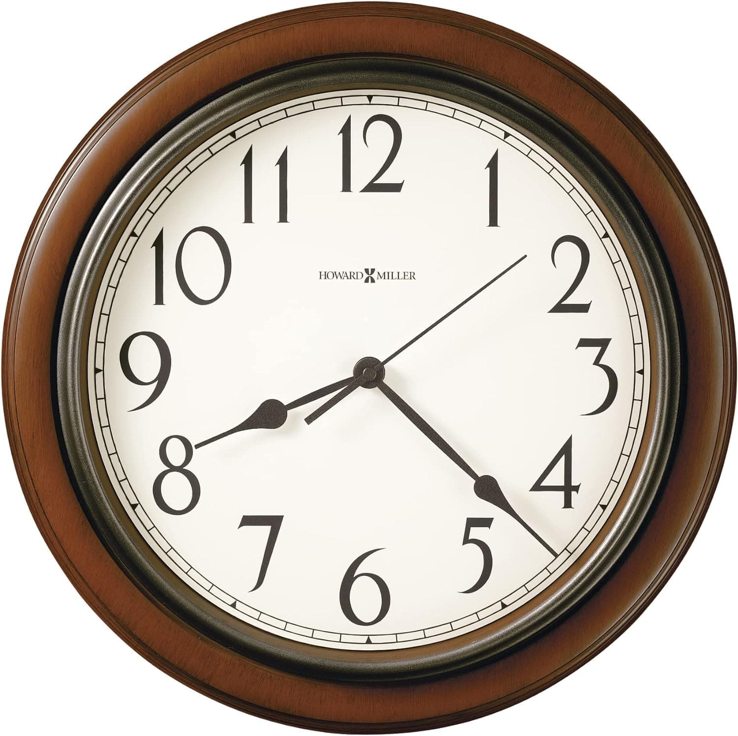 Howard Miller Genesee Wall Clock II 547-685 – Medium Brown Cherry Finished Case, Charcoal Gray Accents, Modern Home Decor, Classic Round Design, Quartz Movement