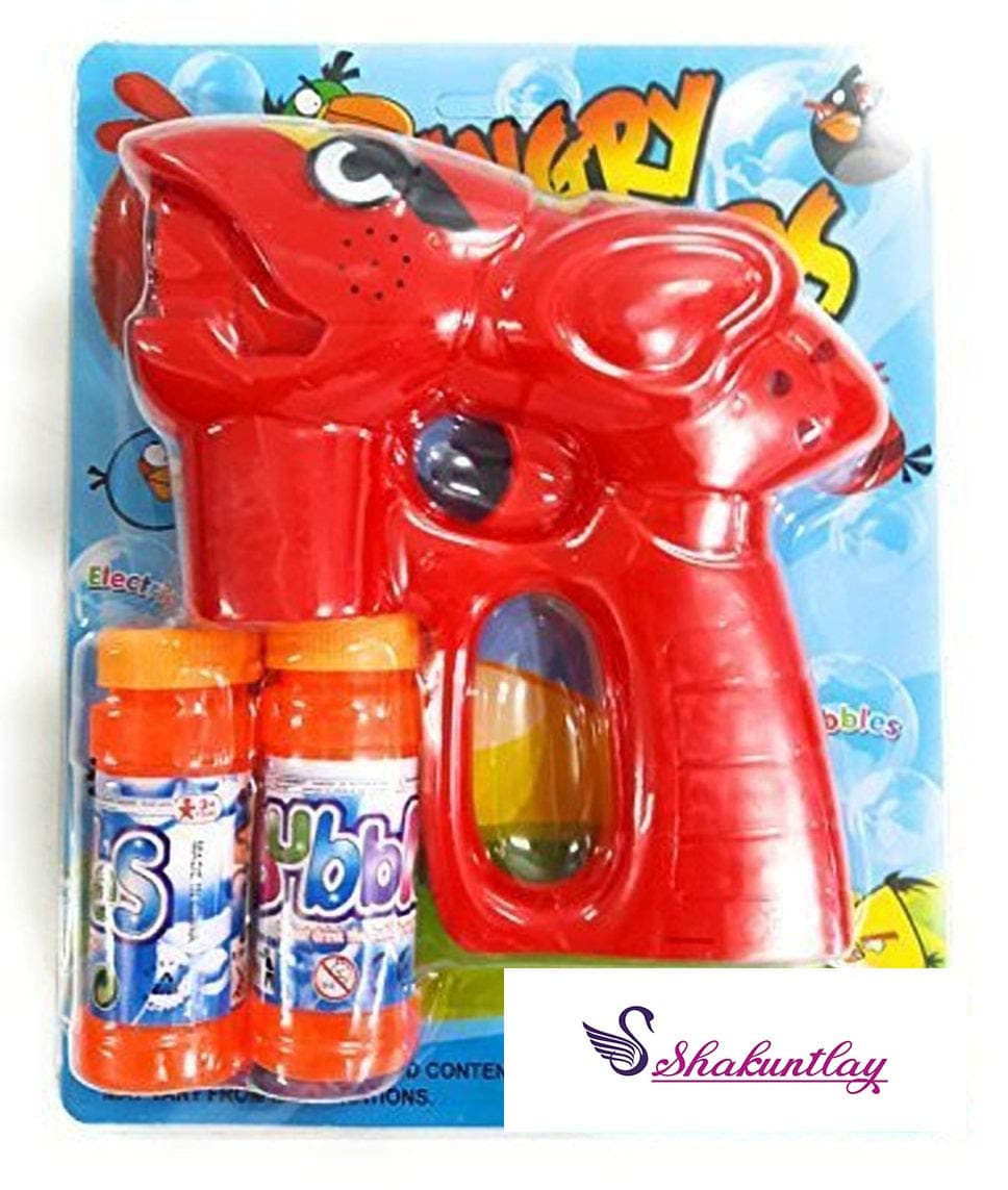 Sshakuntlay® Battery Operated Hand Pressing Bubble Making Toy Gun with Bubble Bottle/Bubble Gun for Kids/Bubble Gun Toy/Gun Toys for Kids/Angry Bird Toys for Kids/Angry Bird Gun for Kids (Red)