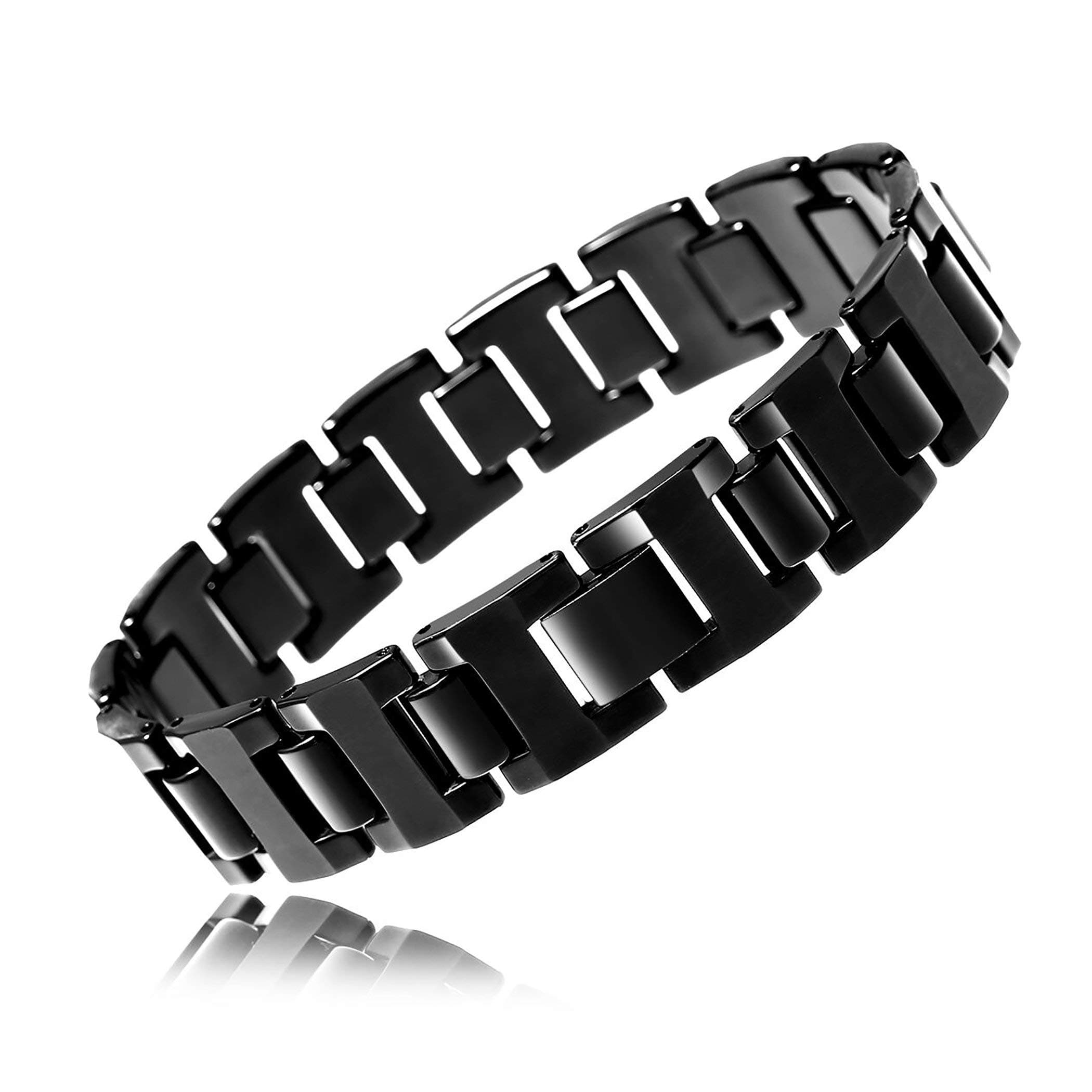 Mens Link Bracelet, Stylish Solid Tungsten Bracelet for Men (8.3 Inches, Matte Black, Shiny Black and Silver Option)