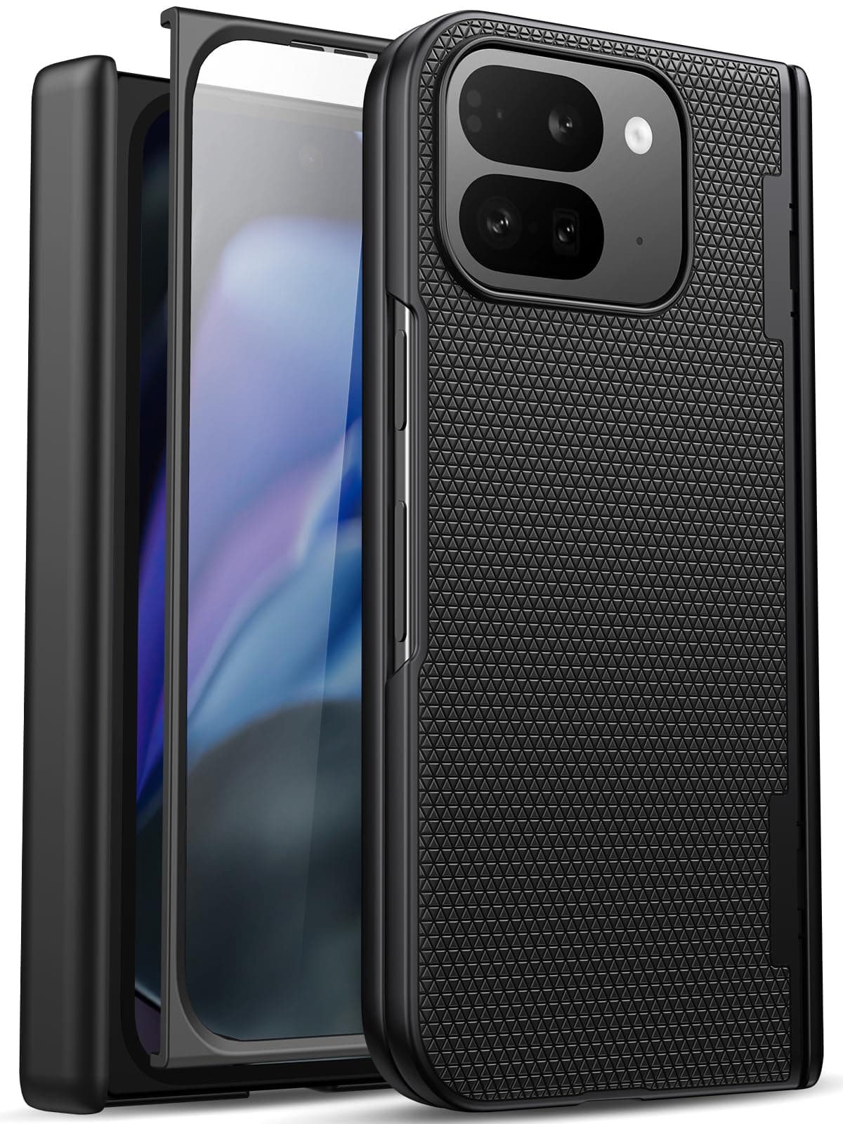 for Google Pixel 9 Pro Fold Case with Screen Protector & Hinge Protection, Slim Fit Shockproof Lightweight Durable Hard PC Cover Protective Phone Cover Case for Pixel 9 Pro Fold 2024, Black