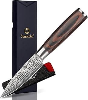 Sunnecko Small Kitchen Knife 3.5 Inch Paring Knife High Carbon Stainless Steel Fruit Knife with Wood Handle, Sharp Knife for Cutting Tomatoes with Gift Box