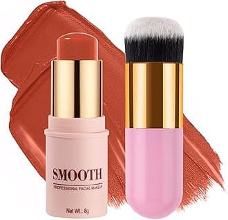 Multi-use Blush Stick, Monochromatic Face Beauty Wand for Cheek, Eyeshadow and Lip, Longwear Waterproof Matte Finish Cream Blush Makeup Stick with Brush for Women, 0.28oz (Peony Red #06)