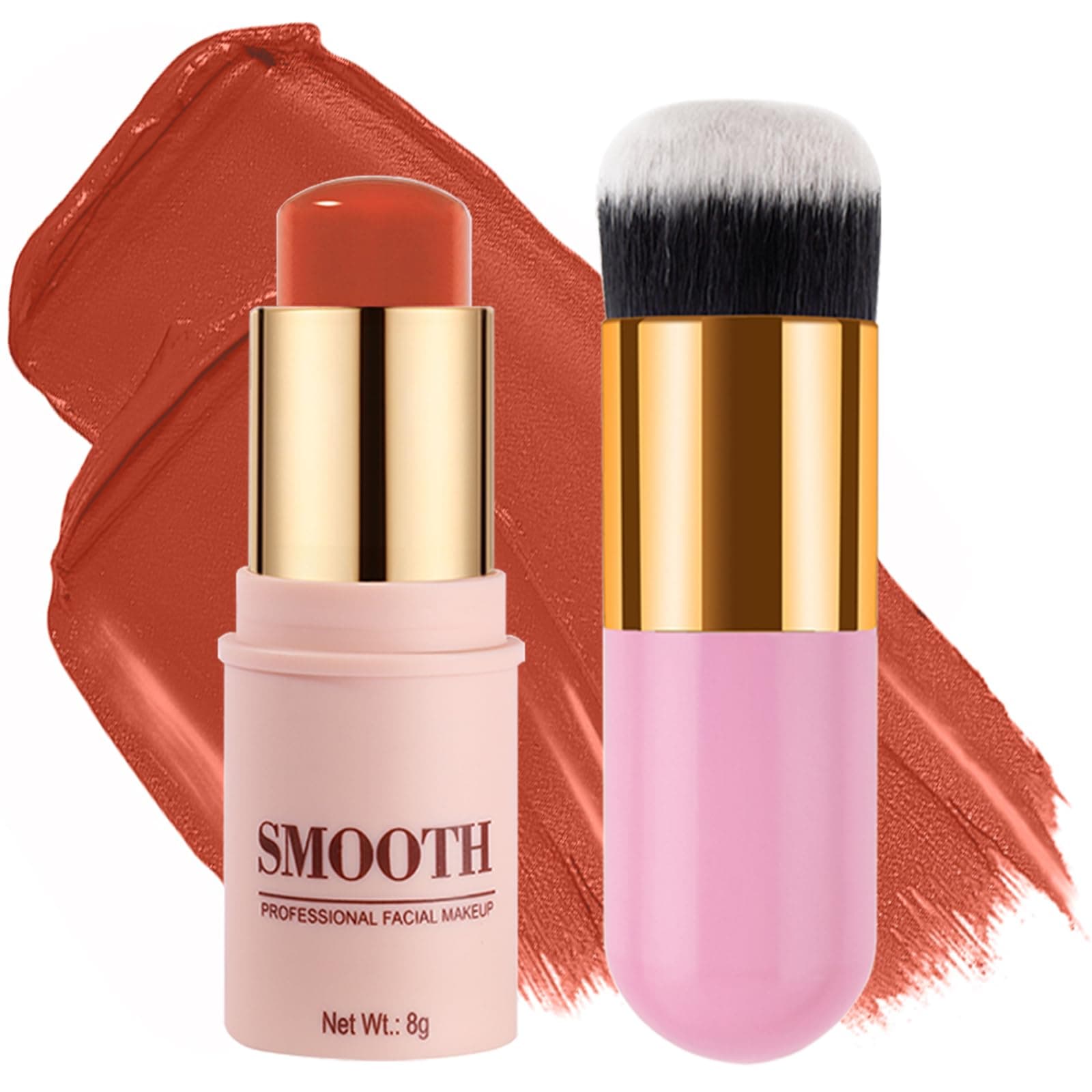 Multi-use Blush Stick, Monochromatic Face Beauty Wand for Cheek, Eyeshadow and Lip, Longwear Waterproof Matte Finish Cream Blush Makeup Stick with Brush for Women, 0.28oz (Peony Red #06)