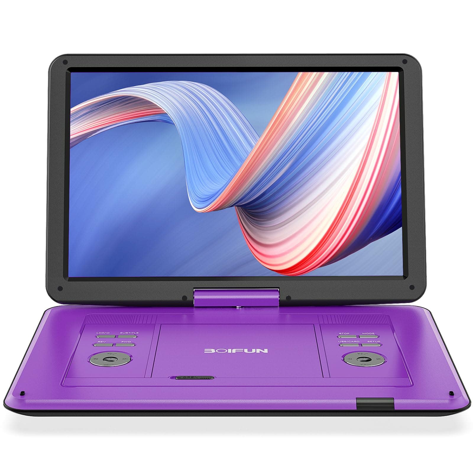 BOIFUN 17.5" Portable DVD Player with 15.6" Large HD Screen, 6 Hours Rechargeable Battery, Support USB/SD Card/Sync TV and Multiple Disc Formats, High Volume Speaker, Purple