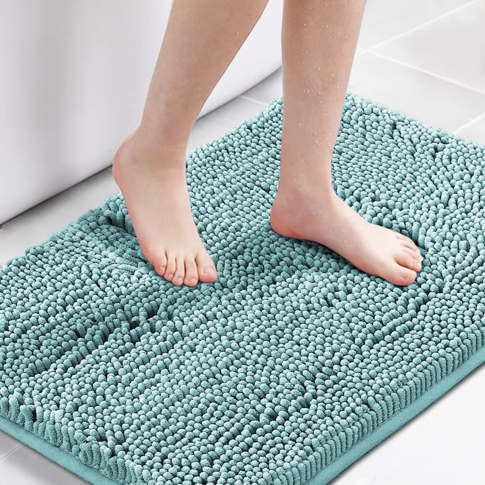 H.VERSAILTEX Bath Mat Bathroom Rug Bath Rugs for Bathroom Non Slip Bath Mats Extra Thick Chenille Rug 17" x 24" Absorbent Soft Shaggy Washable Dry Fast Plush Rugs for Bathtubs - Aqua Haze