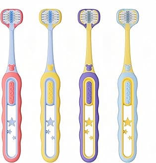 EASICUTI Soft Toddler Toothbrushes, Efficient 3 Sided Toothbrush, Baby Toothbrush 12 Months and up,Infant Toothbrush, Toddler Training Tooth brush for Ages 2-12 Years, Cleans All Sides-4 Pack (Patent)