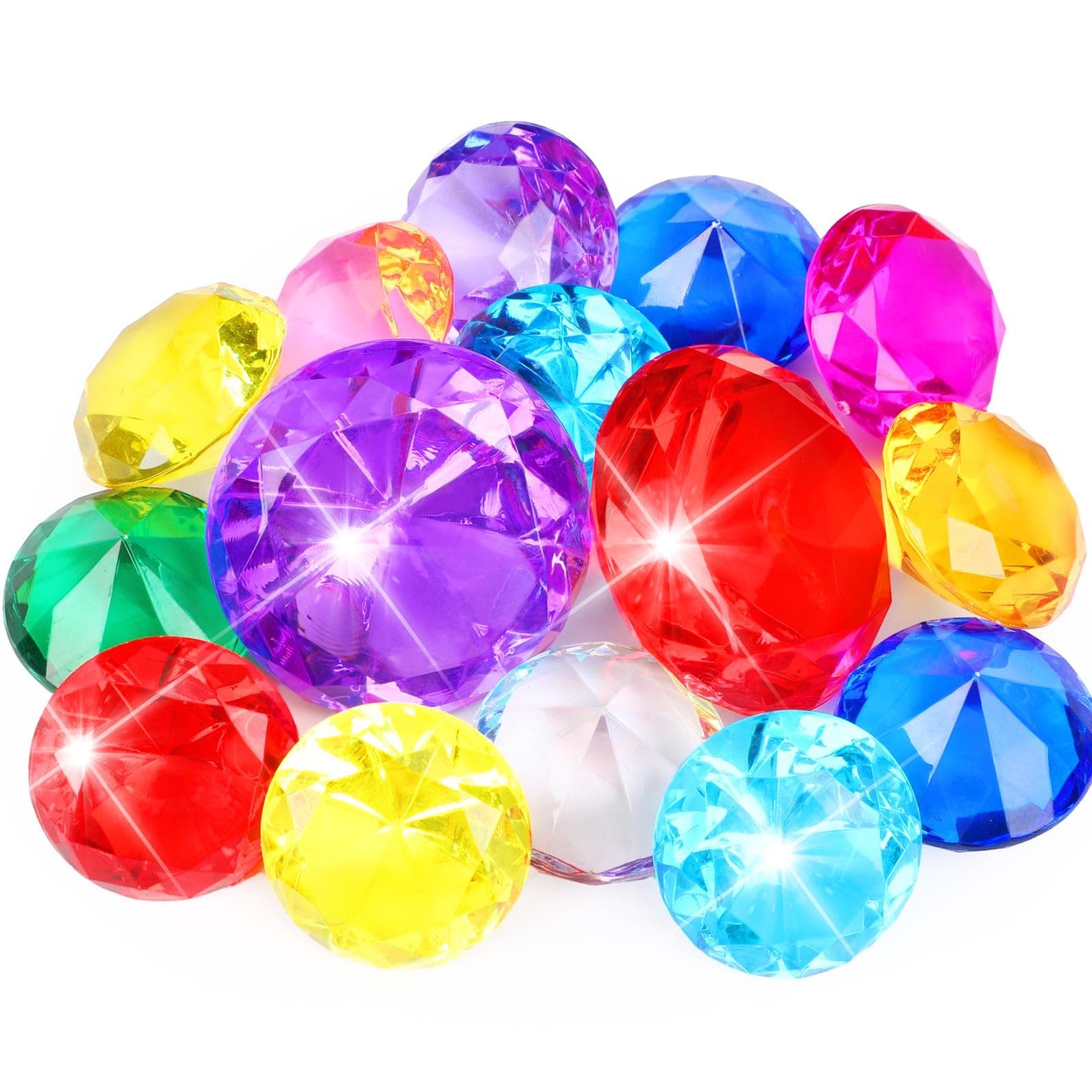 MARFOREVER 15Pcs Large Diving Gem Pool Toys - 2 Extra Big 60mm Diamond and 13 Colorful 40mm Big Acrylic Diamond Pool Gem Set Summer Swimming Party Favors Underwater Gem Diving Toy for Boys and Girls