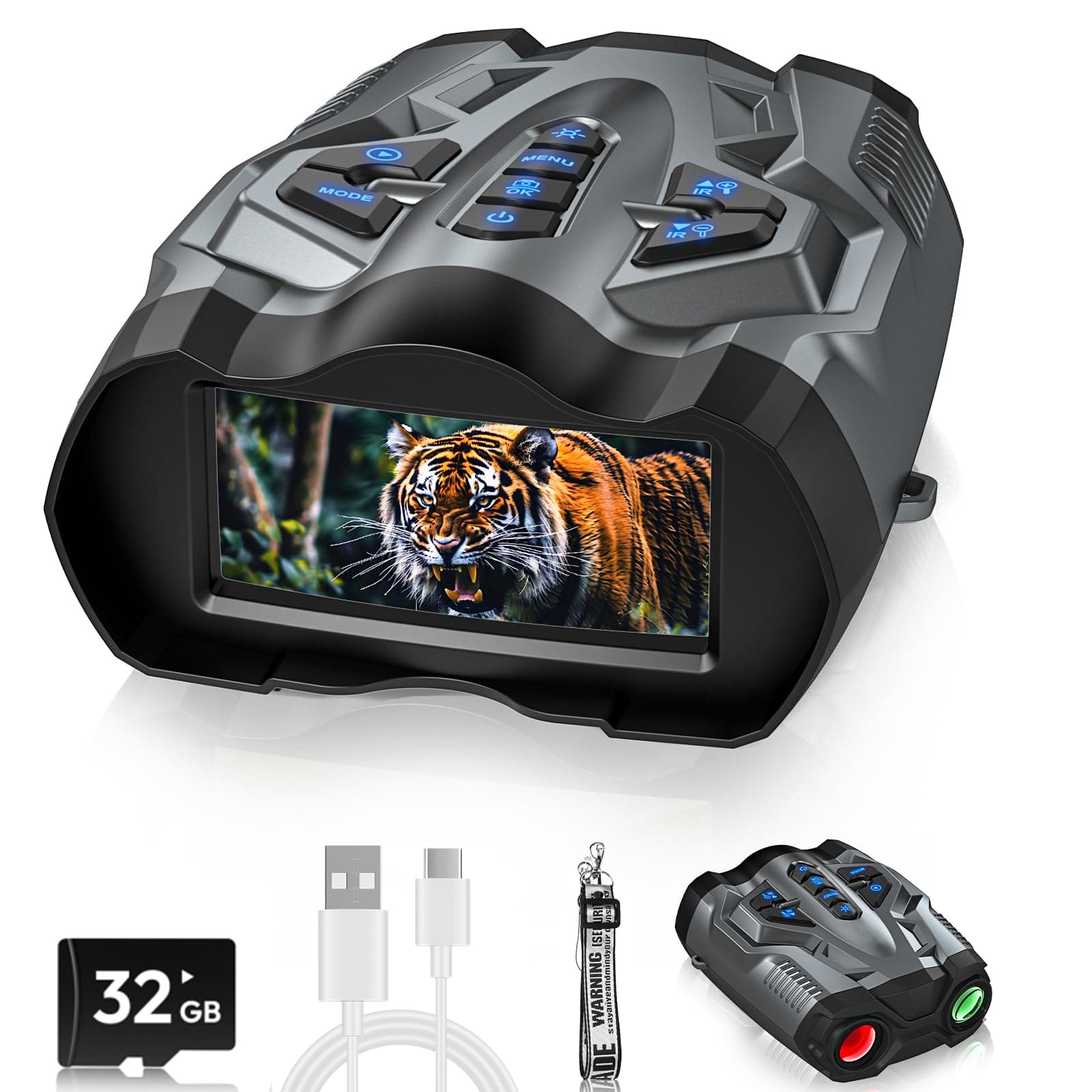 4K Night Vision Goggles,BUSHBINOC Night Vision Binoculars for Adults,10X Digital NightVision, 9 Gear Infrared with 32GB TF Card,4000mAh Battery, 3.5" HD Screen Binoculars gray