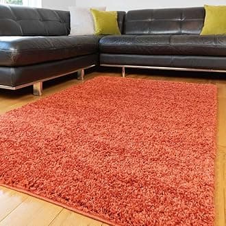 Plush Terracotta Orange Soft Pile Shaggy Shag Area Rug Modern Fluffy Plain Living Room Lounge Sunroom Bedroom Rugs 111cm x 161cm