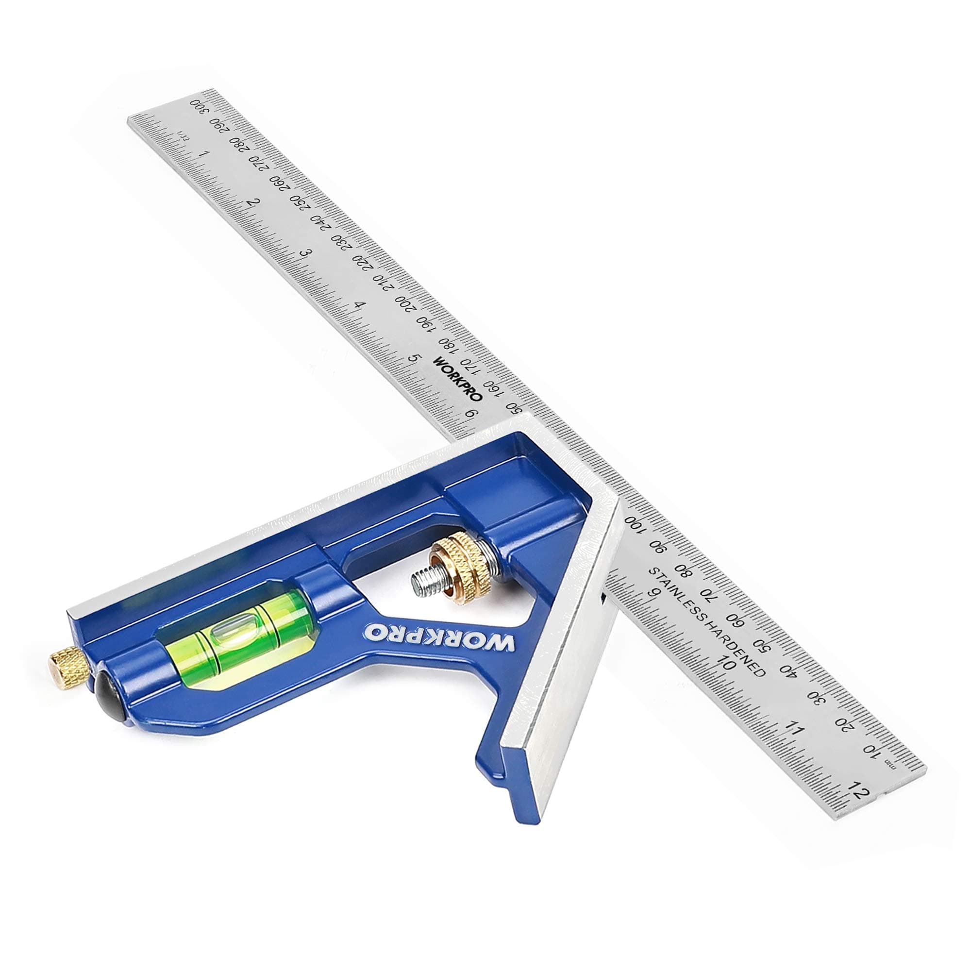 WORKPRO 12Inch/300mm Combination Square, Stainless Steel Zinc Angle Ruler, 300mm Graduation, Metal Stamping with Assembled Components
